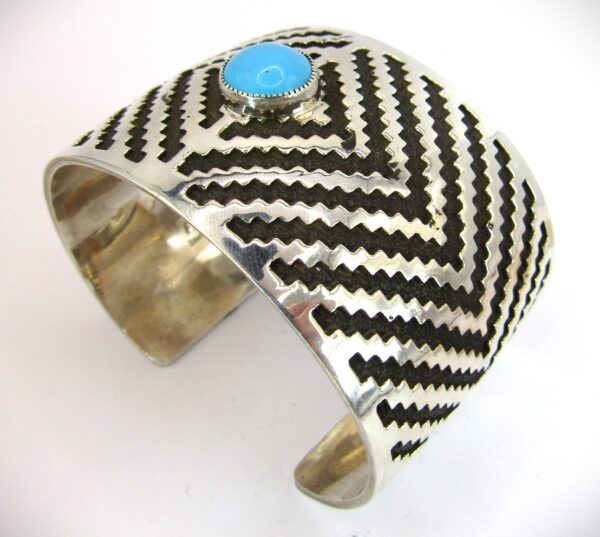 Navajo Overlay Sterling Silver Wave Pattern Cuff by Frederick Douglas