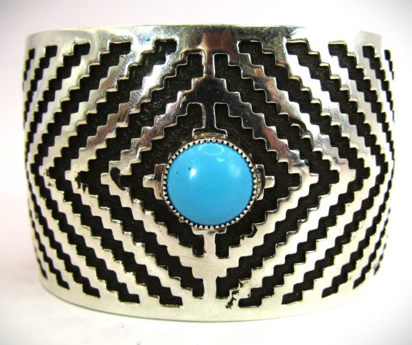 Navajo Overlay Sterling Silver Wave Pattern Cuff by Frederick Douglas