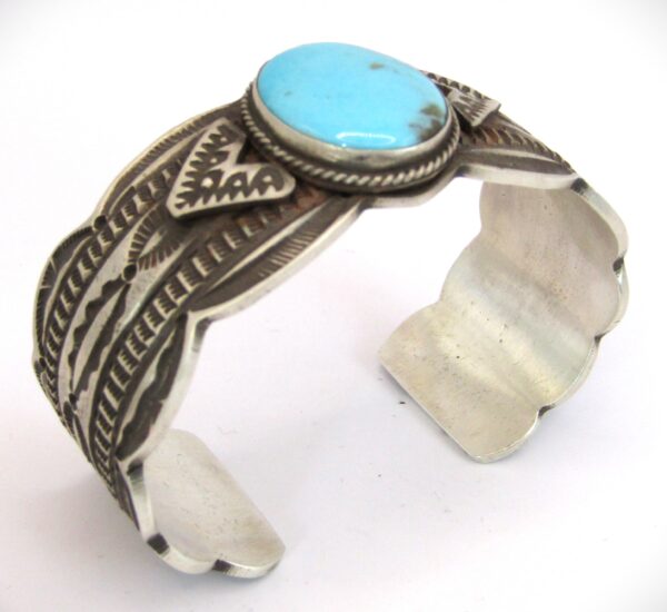 Navajo Sterling Silver and Pilot Mountain Turquoise Cuff Bracelet by Freddie Maloney