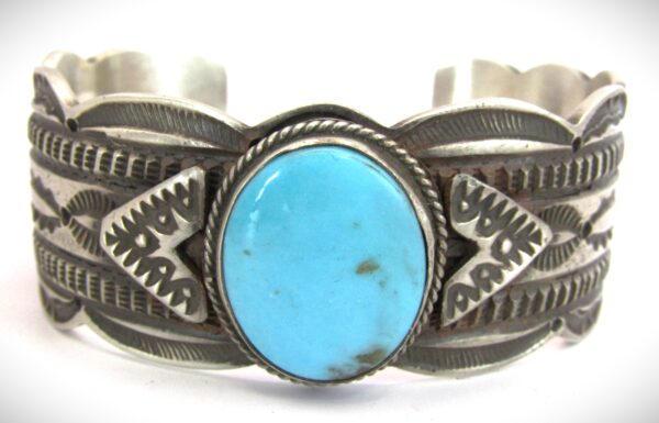 Navajo Sterling Silver and Pilot Mountain Turquoise Cuff Bracelet by Freddie Maloney