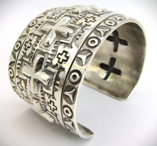 Navajo Sterling Silver Hand Stamped Large Cuff by Ronnie Willie