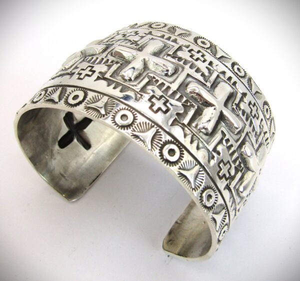 Navajo Sterling Silver Hand Stamped Large Cuff by Ronnie Willie