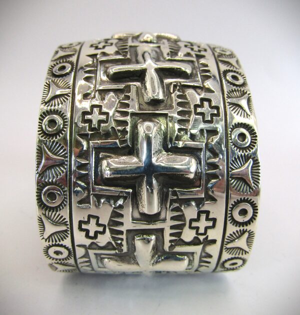 Navajo Sterling Silver Hand Stamped Large Cuff by Ronnie Willie