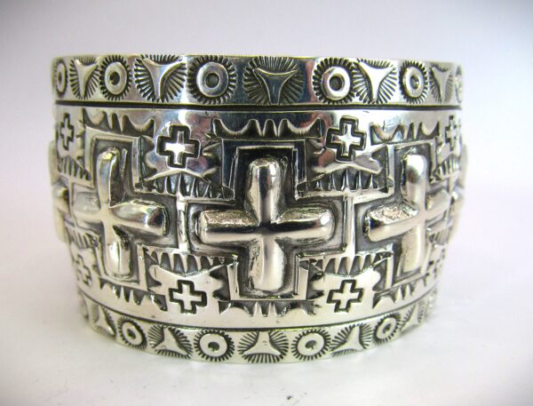 Navajo Sterling Silver Hand Stamped Large Cuff by Ronnie Willie