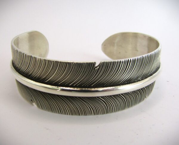 Navajo Sterling Silver Feather Bracelet by Joe Piaso Jr.