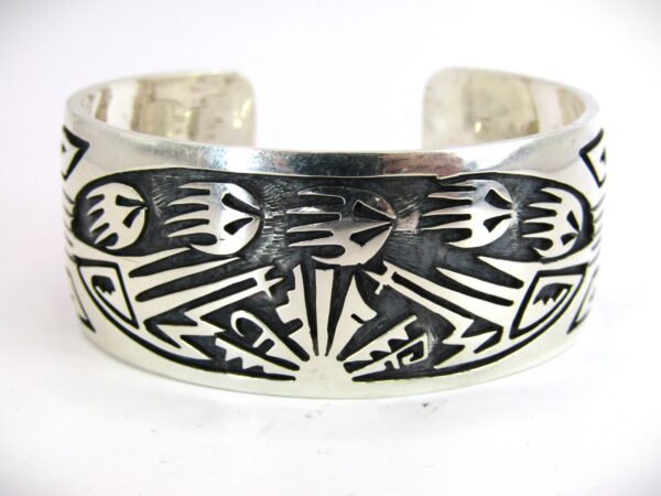 Hopi Overlay Bear Paw Cuff Bracelet stamped "T"