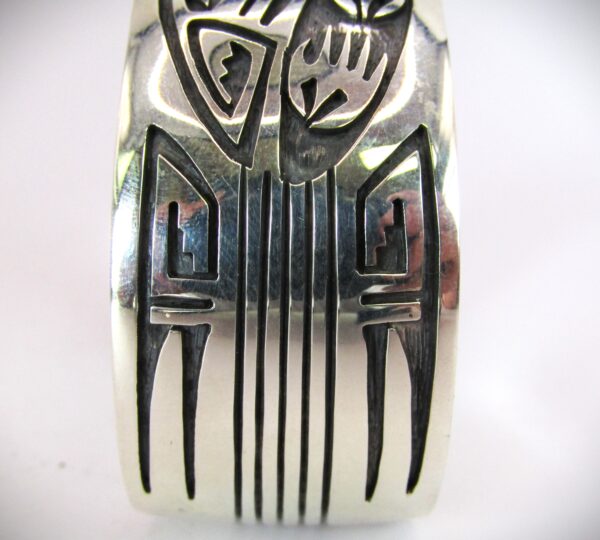 Hopi Overlay Bear Paw Cuff Bracelet stamped "T"