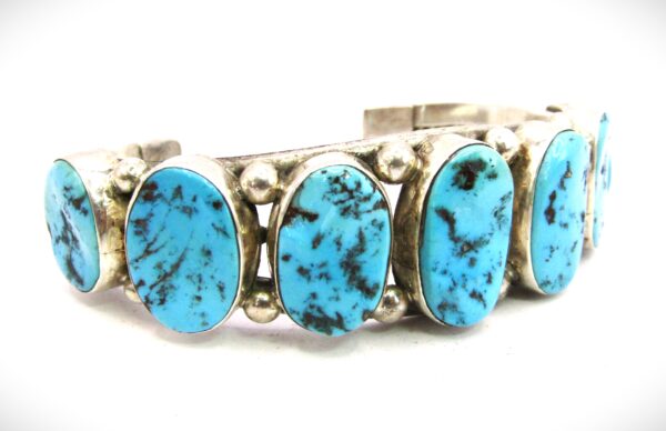 Vintage 1970s Kingman Turquoise Cuff Stamped "Sterling P"