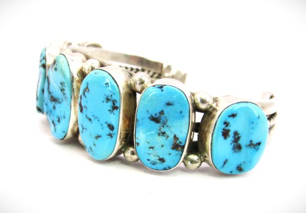 Vintage 1970s Kingman Turquoise Cuff Stamped "Sterling P"