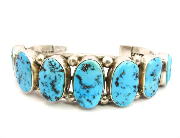 Vintage 1970s Kingman Turquoise Cuff Stamped "Sterling P"