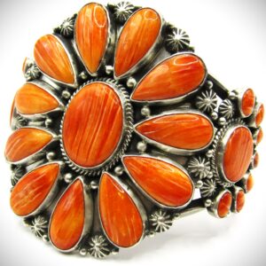 spiny, orange, orange spiny, oyster, orange spiny oyster, Tyler Brown, Navajo, cuff, Sterling silver, Large cuff, handmade, genuine, artist made, sterling, silver