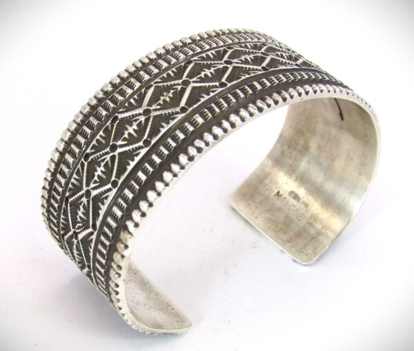 Leonard Maloney, Navajo, Sterling Silver, Silver, Silver Cuff, Cuff Bracelet, Bracelet, handmade, artist, Stamped, Native American