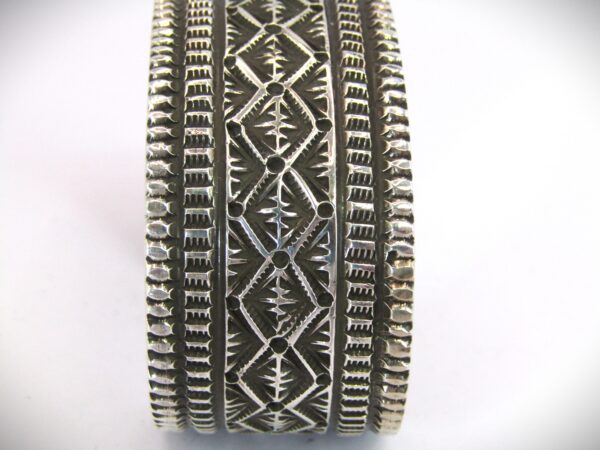 Navajo Heavey Stamped Sterling Silver Cuff Bracelet by Leonard Maloney