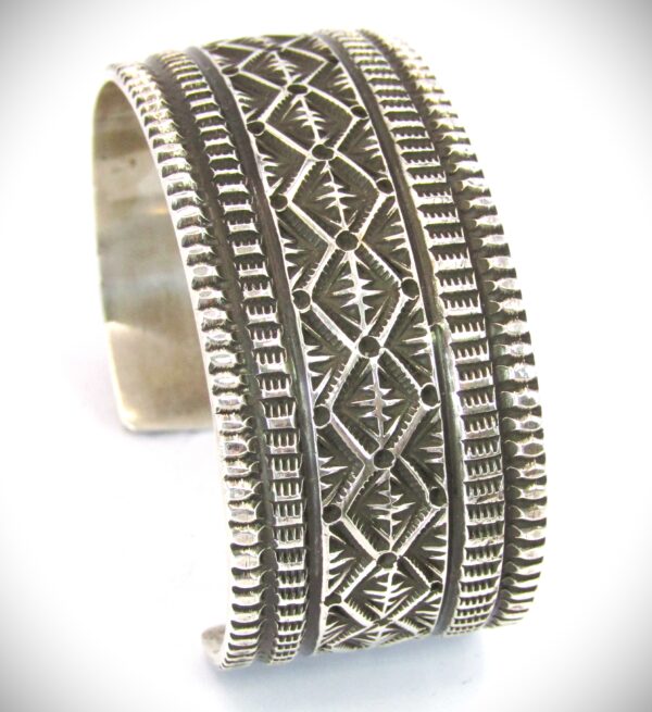 Navajo Heavey Stamped Sterling Silver Cuff Bracelet by Leonard Maloney