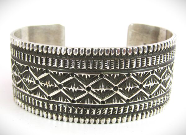 Navajo Heavey Stamped Sterling Silver Cuff Bracelet by Leonard Maloney